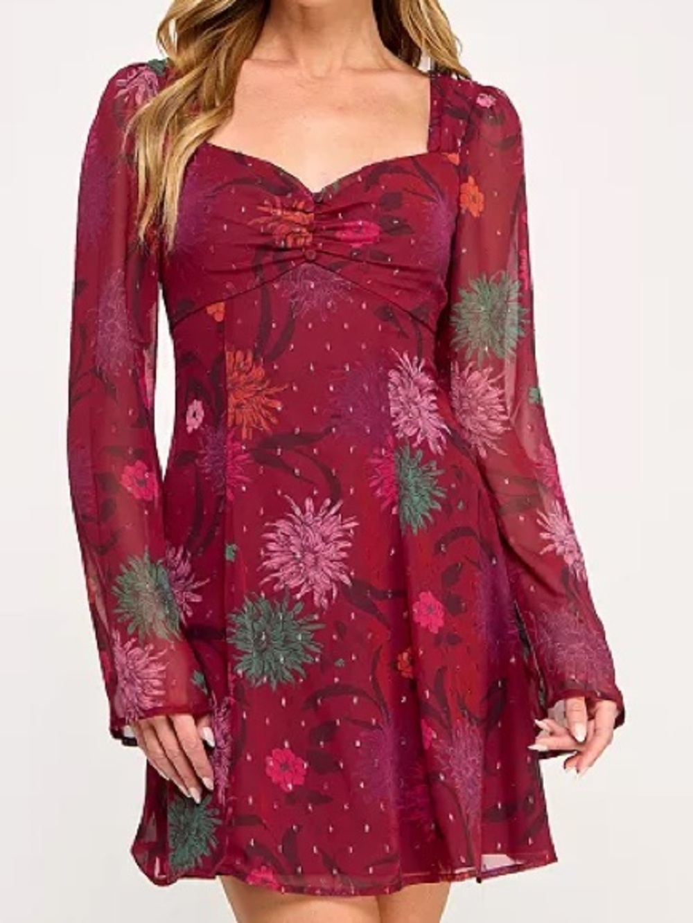 Sweetheart Burgundy Floral Dress